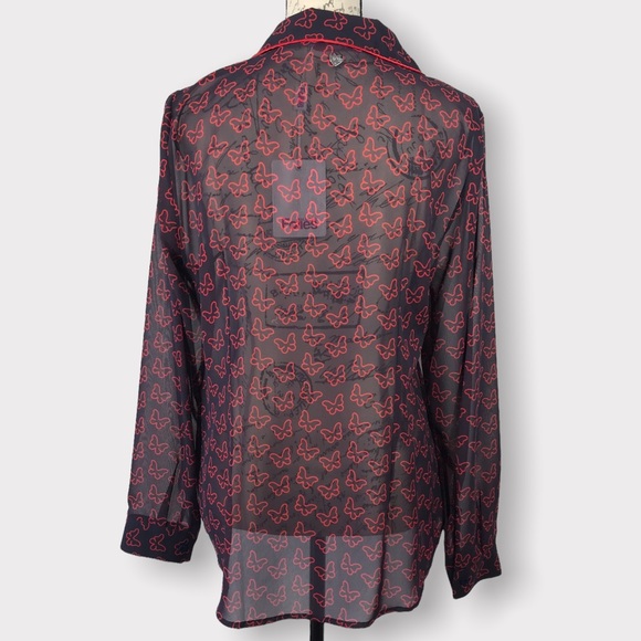 BLUGIRL FOLIES, Sheer Button Down Blouse with Butterfly Pattern, Size 10 - Picture 6 of 16